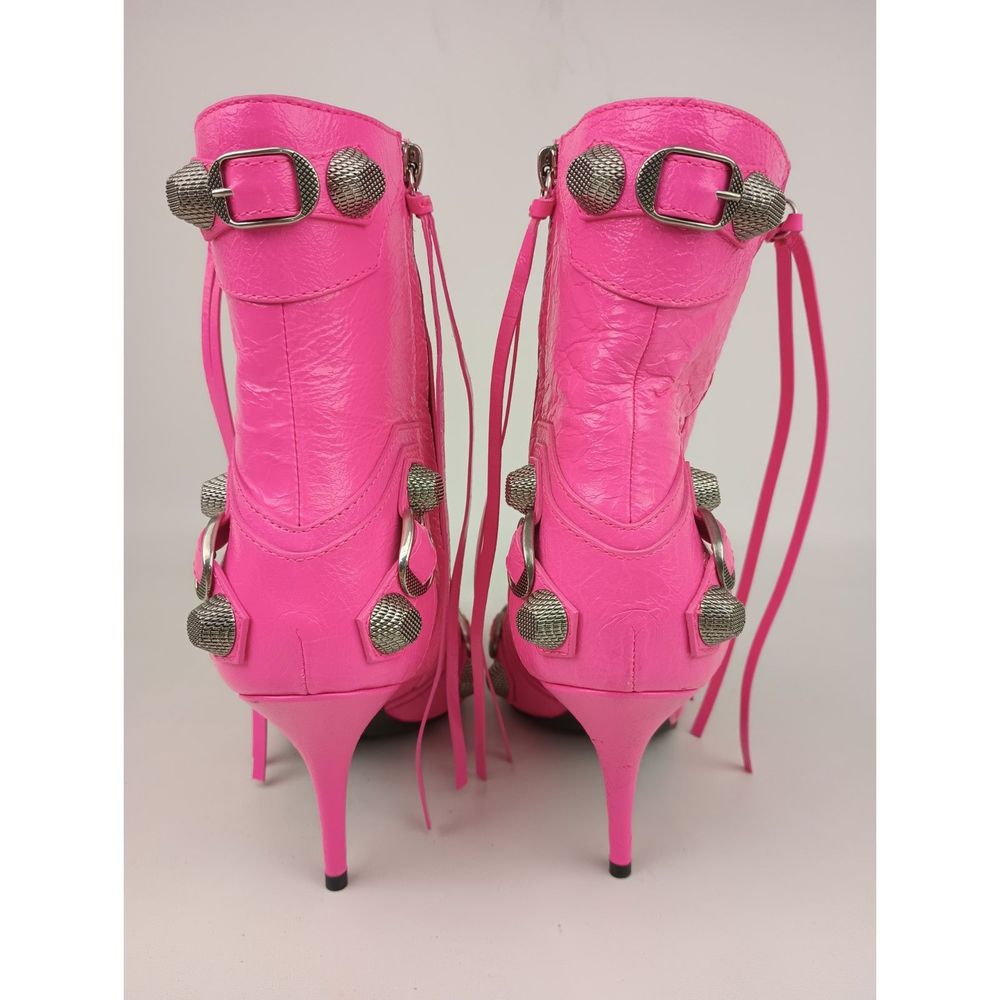 Balenciaga Women's Fluo Pink Cagole Leather Pointed Toe Ankle Boots Size 37.5 - Picture 7 of 9